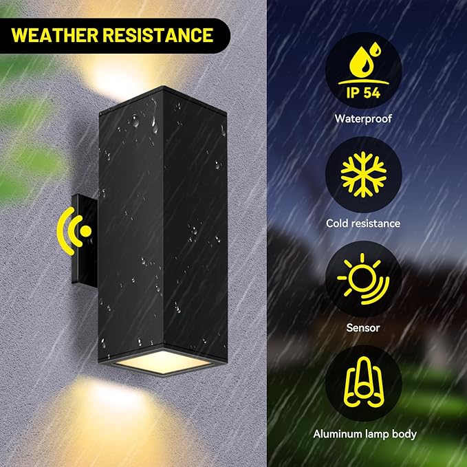 2-Pack Exterior Wall Light Fixtures Outdoor Waterproof Wall Sconce with Dusk to Dawn Photocell Sensor Modern Porch Lights Outdoor Up Down for Patio Entryway Front Door