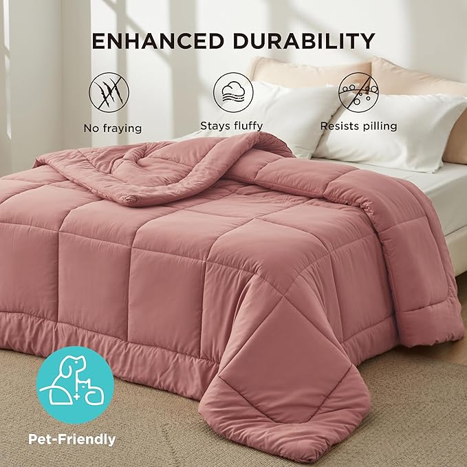 Bedsure Comforter Duvet Insert - Quilted Comforters King Size All Season Duvet GentleSoft Down Alternative Bedding with 8 Tabs Gifts for Women/Men Dusty Pink King 90 x 102 Inches