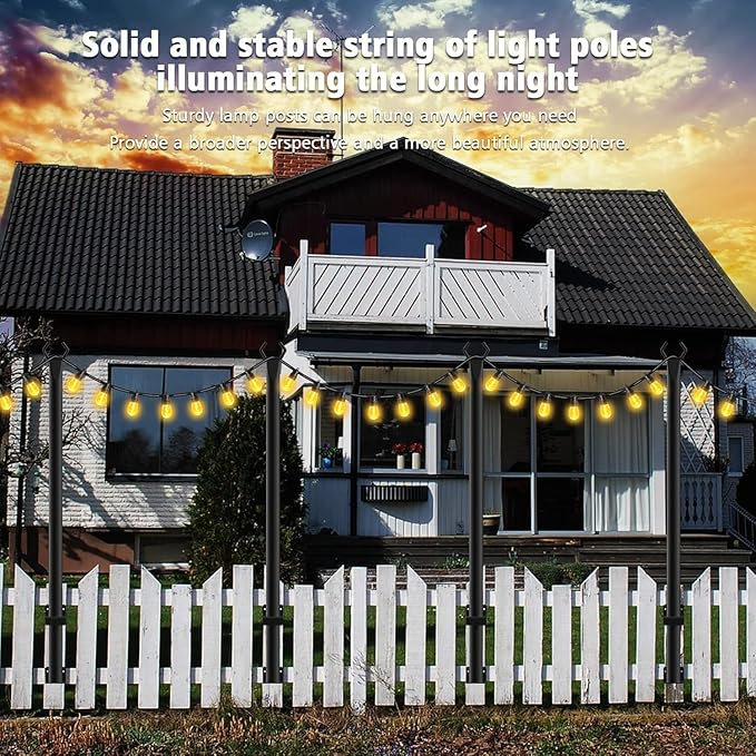 6 Pack String Light Poles5Ft Metal Poles for Outdoor String LightsOutdoor Light Poles with PostPoles/Stand for OutsidePatioDeckBackyardGarden WeddingParty