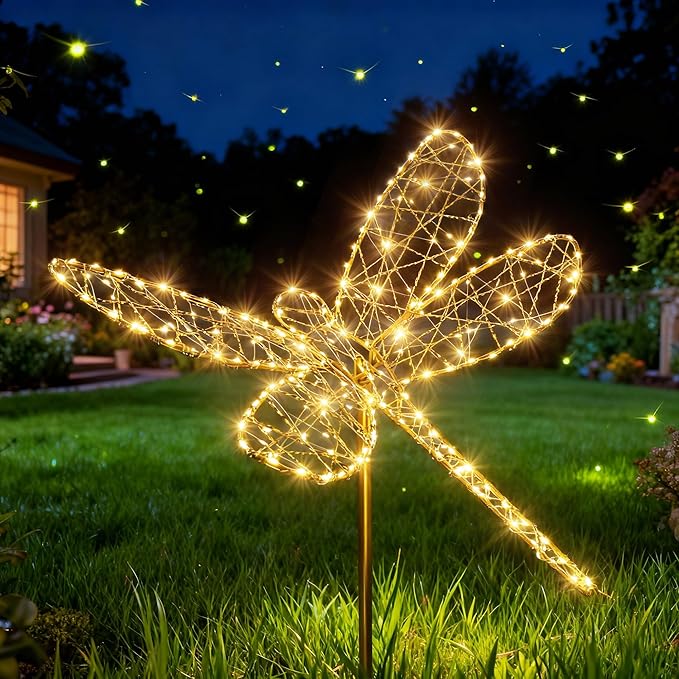 Flacchi Solar Lights Outdoor - Solar Garden Lights Dragonfly Decor with 240LED Solar Powered Iron Waterproof Easy to Install for Pathway Garden Decorations Patio Decor Yard Decoration