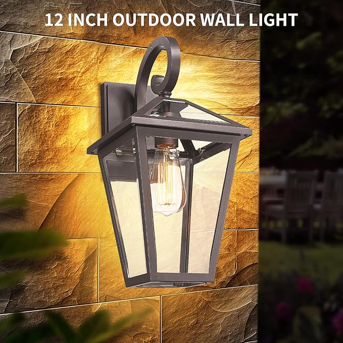 Outdoor Light Fixtures Wall Mount Waterproof Exterior Wall Lanterns with Glass Outside Wall Sconces Front Porch Lights for House Garage Doorway Patio Oil-Rubbed Bronze
