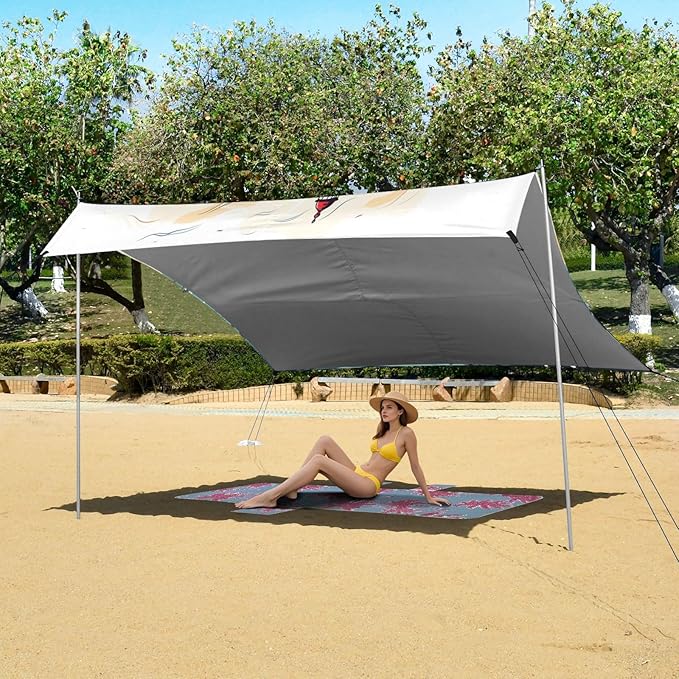 Camping Sun Shelters Sailboat in The Sea Wave and Lighthouse Beach Canopy 126 * 110.2in