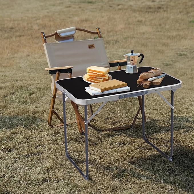 Portable Camping Table with Carrying HandleOutdoor Folding TableFolding Dining Tablefor Camping and Party (Black 2.3ft)