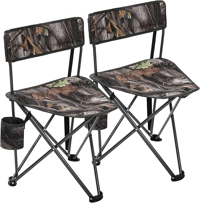 REDCAMP 2 Pack Tall Tripod Chairs for Adults Folding Lightweight Portable Golf Chairs for Spectators Compact 3 Legged Tripod Stools Seat with Backrest for Camping Fishing Hunting Camo