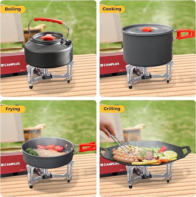 CAMPLUX FoldGo Camping Stove 7500 BTU Portable Butane Gas Stove Foldable Cassette Stove with Carry Bag &amp Adjustable Burner CSA Certified Collapsible Butane Stove for Outdoor Cooking Red