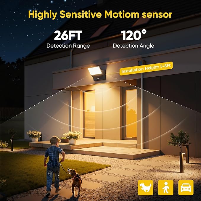 Motion Sensor LED Outdoor Wall Light 2-Pack Rotatable Adjustable Wall Sconce IP65 Waterproof Porch Light for House Garage Patio 3000K Warm White Matte Black Aluminum