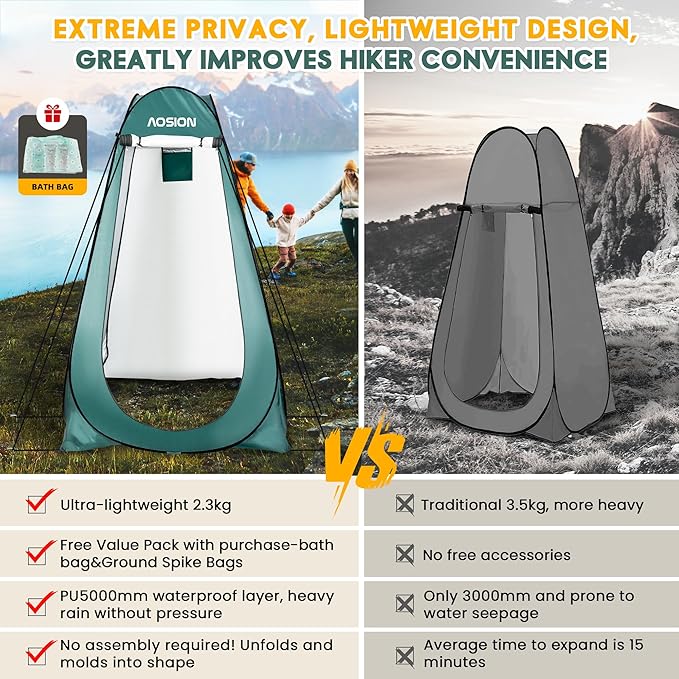 AOSION Privacy Shower TentPop Up Changing TentCamp Bathroom Changing Dressing RoomSun Sunshade Canopy Outdoor Rain Shelter for Camping Hiking Beach Picnic Fishing. (Army Green)