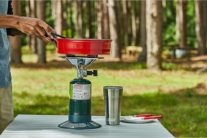 Coleman BottleTop Propane Stove with Adjustable Burner Portable Camping/Backpacking Cooker with 7650 BTUs of Power for Camping Tailgating Grilling &amp More