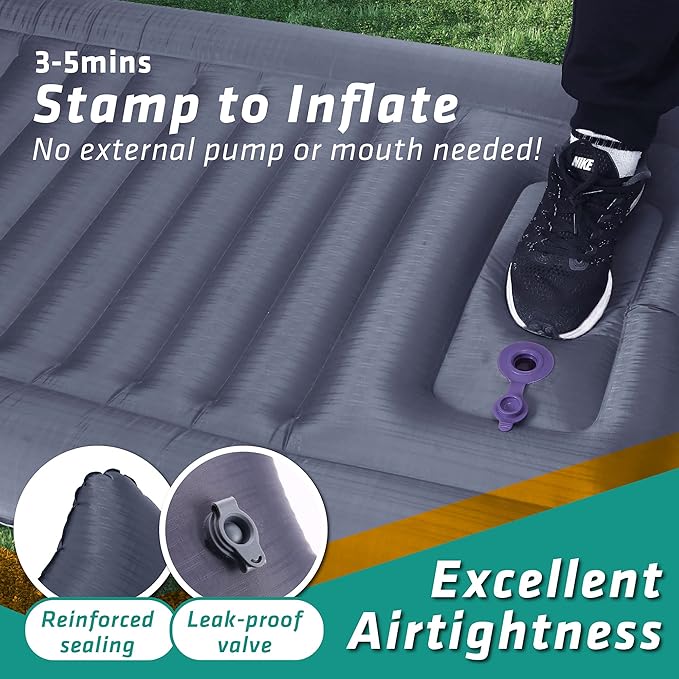 TREKOLOGY Sleeping Pad for Camping - Infaltable Mat – 73.2x 29.9 Premium with Built‑in Pump Neck‑Support Pillow Thick 4.9 Height – Ultralight Sleep Pad for Tent Backpacking &amp Travel