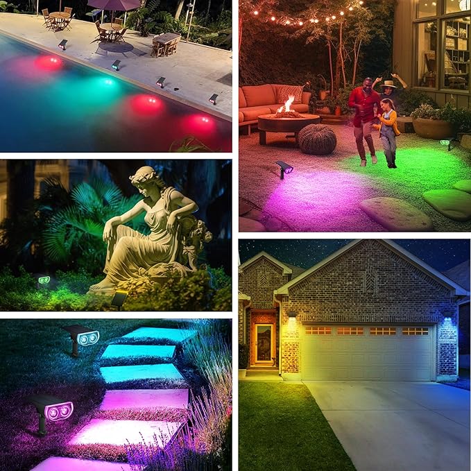 Linkind Solar Lights Outdoor StarRayS Color Changing Solar Spot Lights IP67 Waterproof Solar Spotlights for Landscape Garden Pathway Walkway (Multicolor 6 Pack)