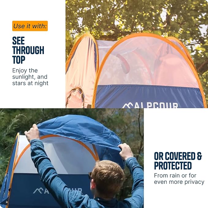 Alpcour Portable Pop Up Tent – Privacy Tent for Portable Toilet Shower and Changing Room for Camping and Outdoors – Spacious Extra Tall and Waterproof with Utility Accessories - Sturdy and Easy Fold