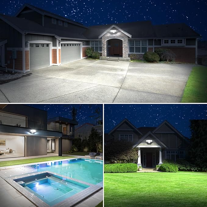 Onforu 100W 11000LM Flood Lights Outdoor Brightness Security LED Flood Lights with 3 Adjustable Heads Switch Controlled IP65 Waterproof 6500K Outside Exterior Flood Light for Yard Garage Eave Patio