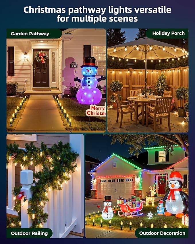 Brightown C9 Christmas Pathway String Lights - Outdoor with 102.8 FT Length 80 Clear Lights Waterproof Walkway for Indoor/Outdoor Xmas Party Decor Warm White