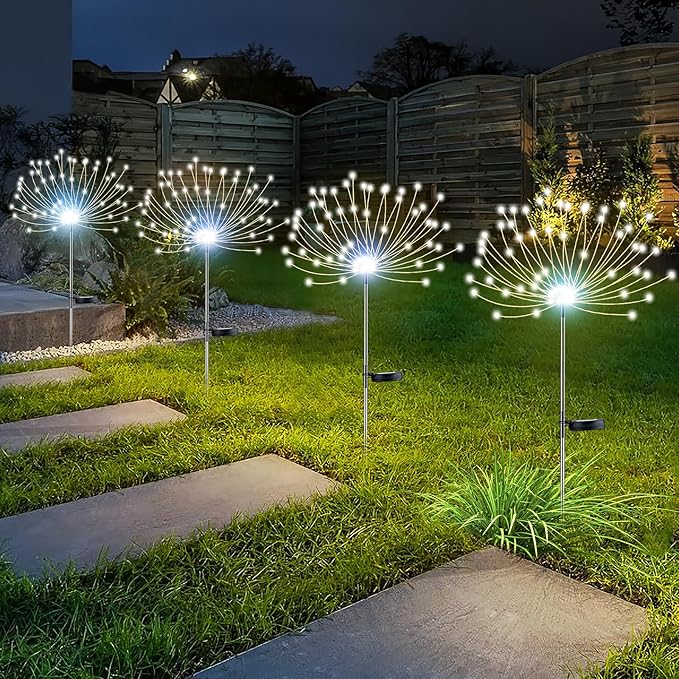 YOTOZU 4 PCS Solar Firework Light Outdoor Solar Garden Decorative Lights 120 LED Powered 40 Copper Wires String DIY Landscape Light for Walkway Pathway Backyard Parties Perfect Gifts(Cool White)
