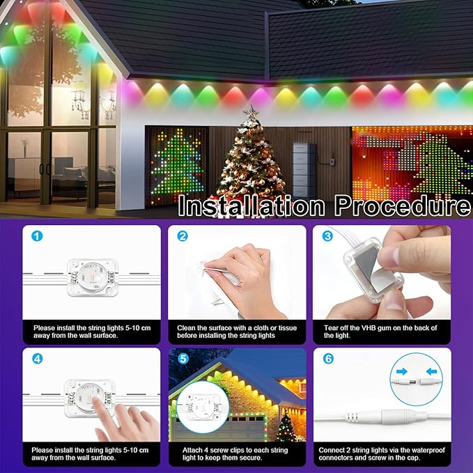 100FT Permanent Outdoor Lights - IP65 Waterproof RGB Eaves Lights with Smart App/Remote Controlfor Christmas All Holiday Party Daily and Accent Lighting House Roof and Garden Decoration