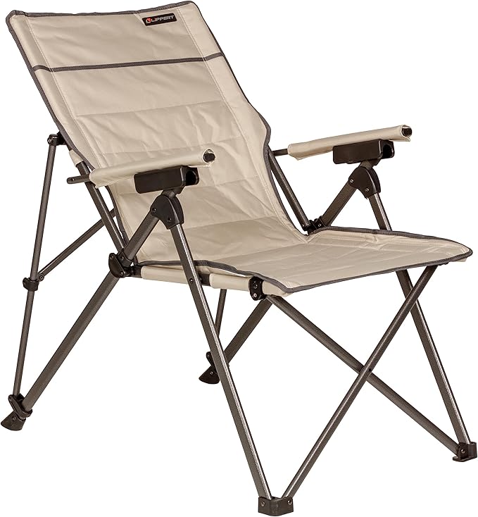 Lippert Sun Soaker Three-Position Reclining Camping Chair with 600D Polyester Fabric Padded Back/Seat Steel Frame Construction 250-lb. Weight Capacity Sand Color - 2022120580