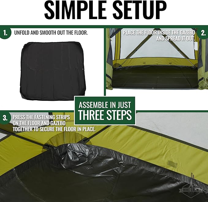 Hike Crew Gazebo Floor | Durable Base Tarp Footprint Compatible with 4-Sided Pop-Up Tent with 200cm 6.5ft Panels | Easily Attachable Waterproof PU 2000mm Blocks Moisture &amp Insects