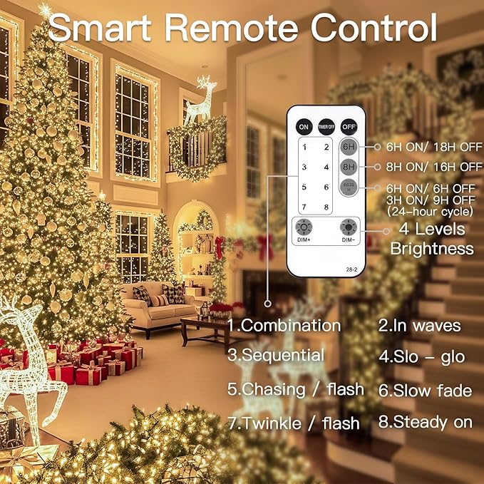 suddus 300 Led Christmas Lights Outdoor 99ft Connectable Twinkle Lights with Remote Christmas Tree Lights for Xmas Tree Holiday Party Porch Decor Warm White