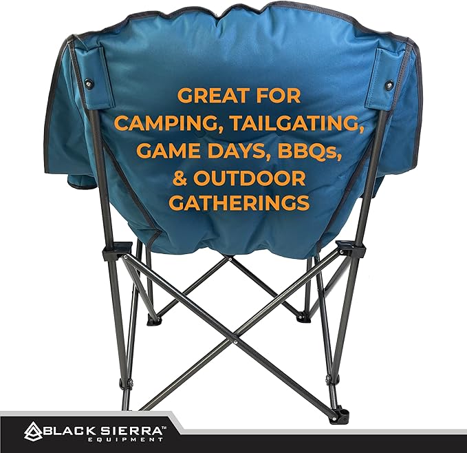 Black Sierra Oversized Camping Chair for Adults – 400 lb Heavy Duty Folding Chair with Cup Holders &amp Carry Bag