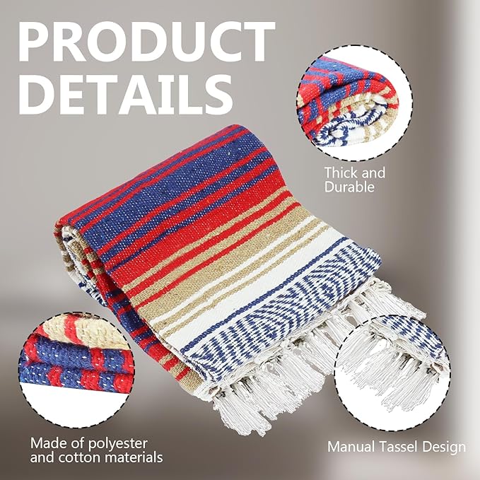 3 Pcs Mexican Blanket Bulk 45 x 70 Inch Yoga Blanket Large Cotton Outdoor Camping Blankets with Fringed for Outdoor Beach Picnic Home Decor