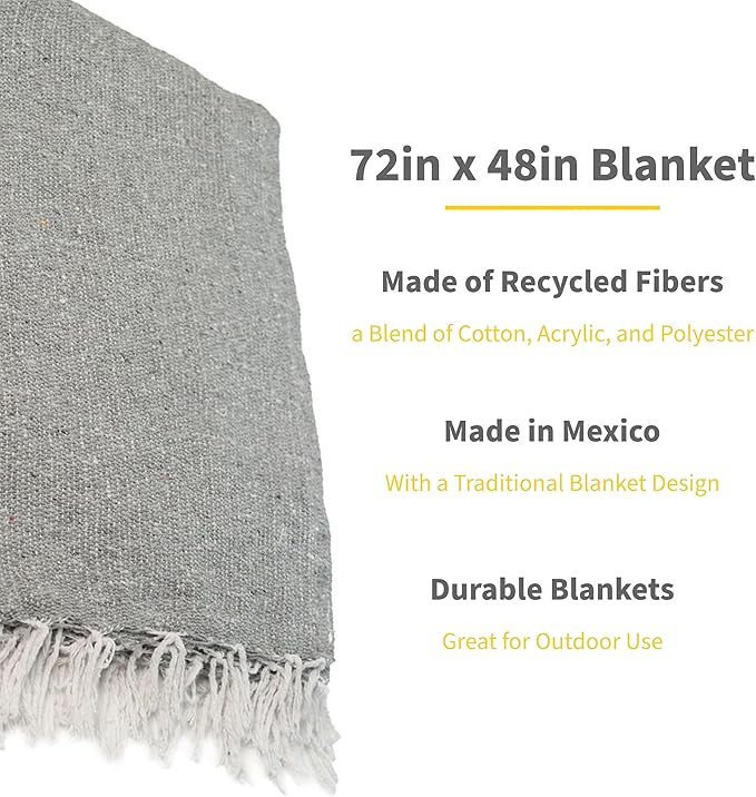 Cozumel Authentic Mexican Blankets (10-Pack) - 72x48 Woven in Mexico - Solid Throw Blanket for Yoga Studio Outdoor Picnic/Camping/Beach Saddle Blanket Bed/Home Decor (Gray)