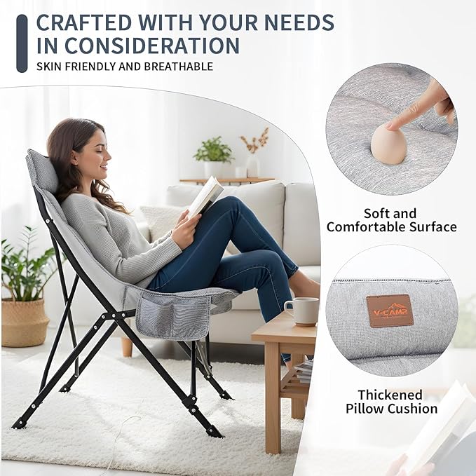 Saucer Chair for Adults Portable Folding Comfy Lounge Chair for Bedroom/Dorm/Reading/Living Room with Storage Bag