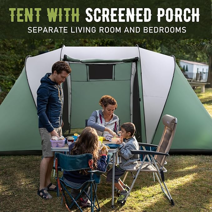 2-4 Person Family Camping Tent with Porch Weatherproof Camping Shelter with Rainfly 2 Room Easy Set Up Family Tent with Living Area for Outdoor Backyard Hiking
