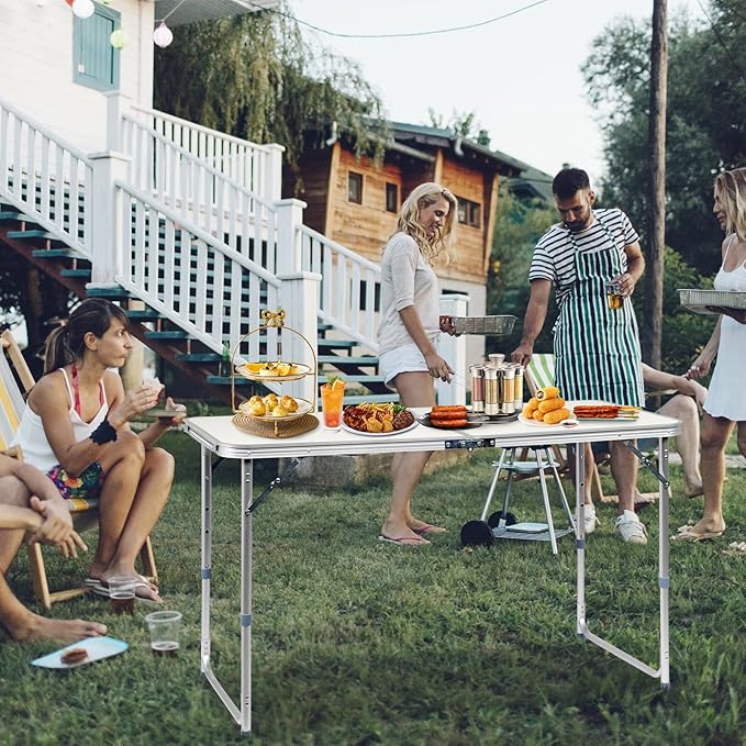 Portable Camping Table with Carrying HandleOutdoor Folding TableFolding Dining Tablefor Camping and Party (White 4ft)