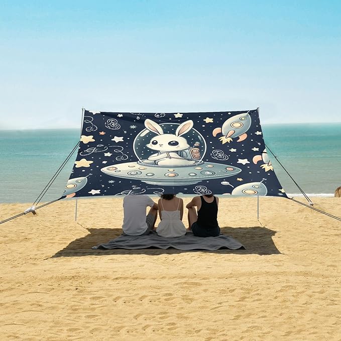 Space Rabbit Camping Sun Shelter Beach Tent Portable Beach Sun Shade Outdoor Canopy for Camping Trips Fishing Picnic