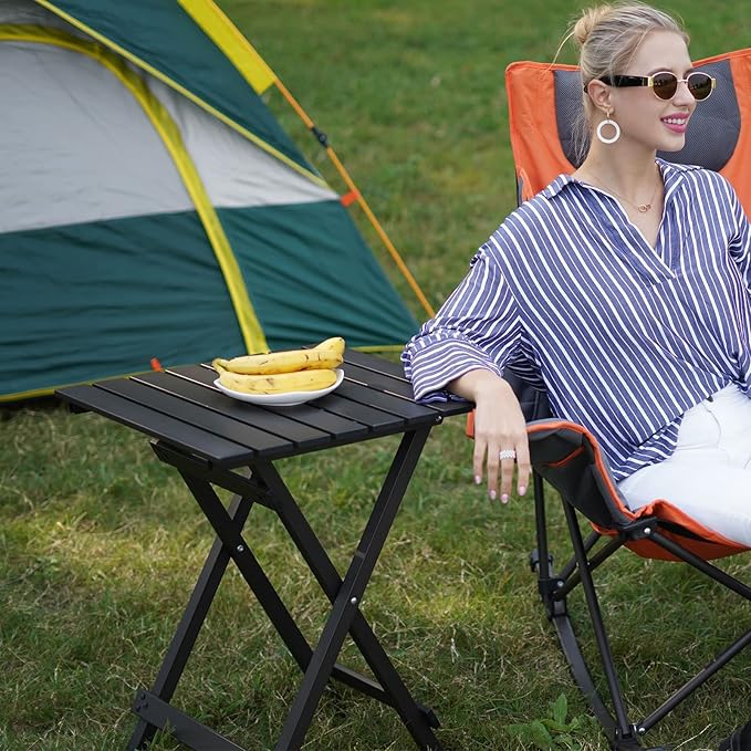 SUNNYFEEL Folding Camping Table - Lightweight Aluminum Portable Picnic Table 18.5x18.5x24.5 Inch for Cooking Beach Hiking Travel Fishing BBQ Indoor Outdoor Small Foldable Camp Tables