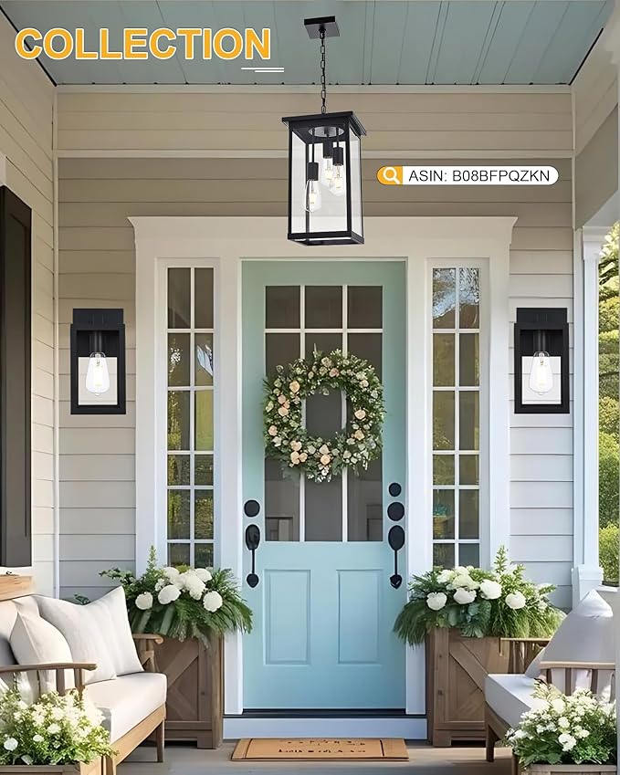 TODOLUZ 2-Pack Outdoor Wall Sconce 1-Light Black Waterproof Porch Wall Light Fixture for Front Door Patio Garage Doorway E26 Bulb Base