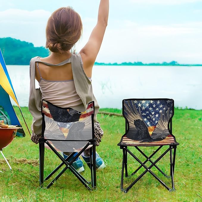 4th of July Independence Day Black Bird Compact Beach Chairs for Adults Lightweight Collapsible Chair Carry Bag Included Ice Fishing Chairs for Adults for Camp Concert