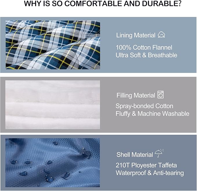 Cold Weather Sleeping Bag 100% Cotton Flannel XXL for Adults Big and TallFree Compression Sack