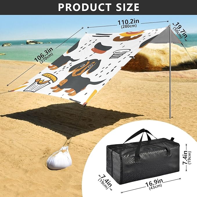 Cute and Simple Dachshund Dog Camping Sun Shelter Beach Tent Portable Beach Sun Shade Outdoor Canopy for Camping Trips Fishing Picnic
