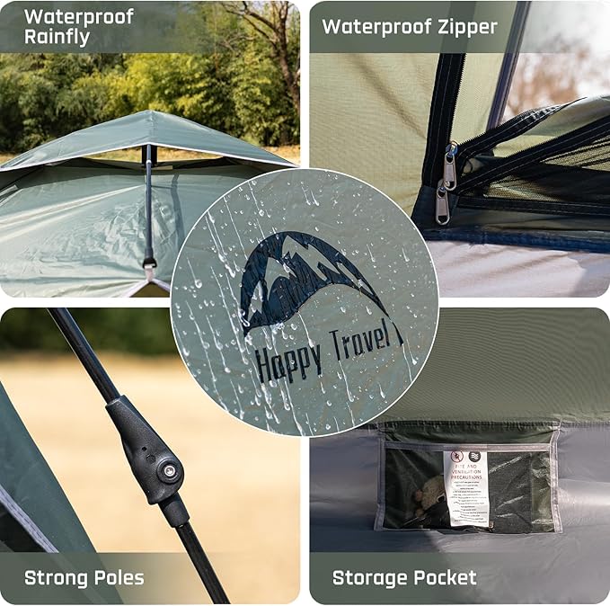 Happy Travel 1/2/3/4 Person Camping Tent Instant Easy Pop Up Tents for CampingAutomatic Waterproof Family Camping Tent Easy Set Up TentPortable Windproof Dome Tent for Camping Hiking &amp Traveli