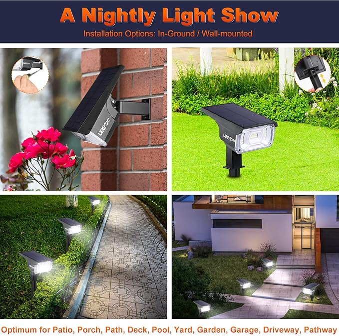 Solar Spot Lights IP65 Waterproof 40 LEDs Landscape SpotlightsUSB &amp Solar Powered Wall Lights Dark Sensing Auto On/Off3 Modes Outdoor Solar Garden Lights for Yard Porch 2 Pack
