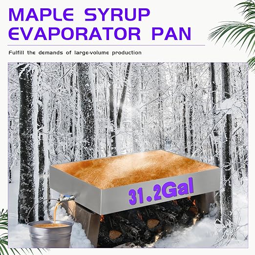 Maple Syrup Evaporator Pan 36 x 24 x 6 Inch Maple Syrup Pan 22.44Gal 304 Stainless Steel Maple Syrup Evaporator Boiling Maple Syrup with Valve for Home Outdoor