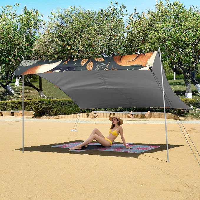 Beach Tent Sun Shelter Foxes with Eyes Closed Lightweight &amp Easy Setup Beach Shade Canopy for Camping Fishing