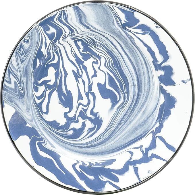 Red Co. Set of 4 Enamelware Metal Classic 10 inch Round Dinner Plate Navy Blue/Black Rim - Swirl Design
