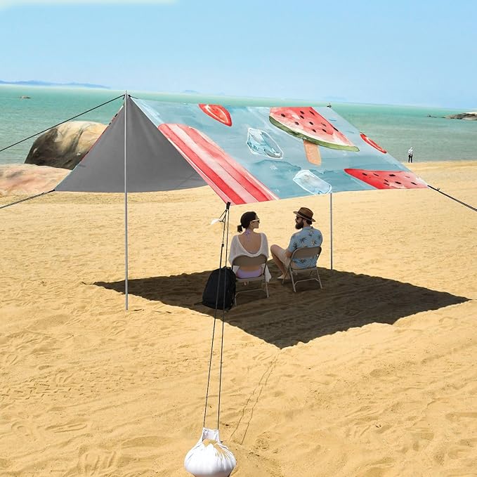 Beach Tent Sun Shelter Summer Watermelon Popsicles Lightweight &amp Easy Setup Beach Shade Canopy for Camping Fishing