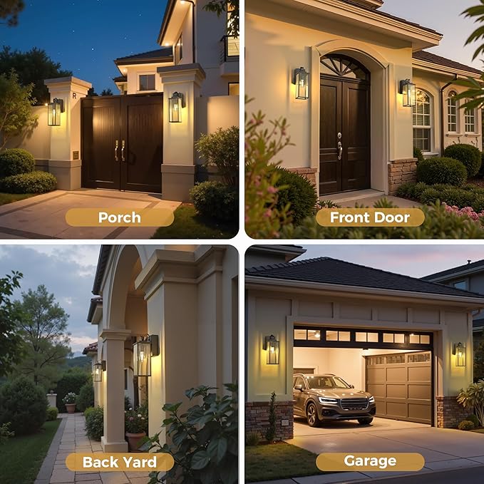 DORESshop Upgraded Dusk to Dawn Outdoor Wall Lights with GFCI Outlets 16 Inch Matte Black Waterproof Anti-Rust Outdoor Light Fixtures with Clear Glass Exterior Light Fixtures for Porch Garage ETL