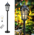 Emliviar Solar Pathway Light with Water Grain Glass Shade 46 Inch Classic Post Lamp with Round Base in Black Finish Portable Floor Lamp for Outdoor Travel LED Bulb Included YXE302PL-ML SL BK
