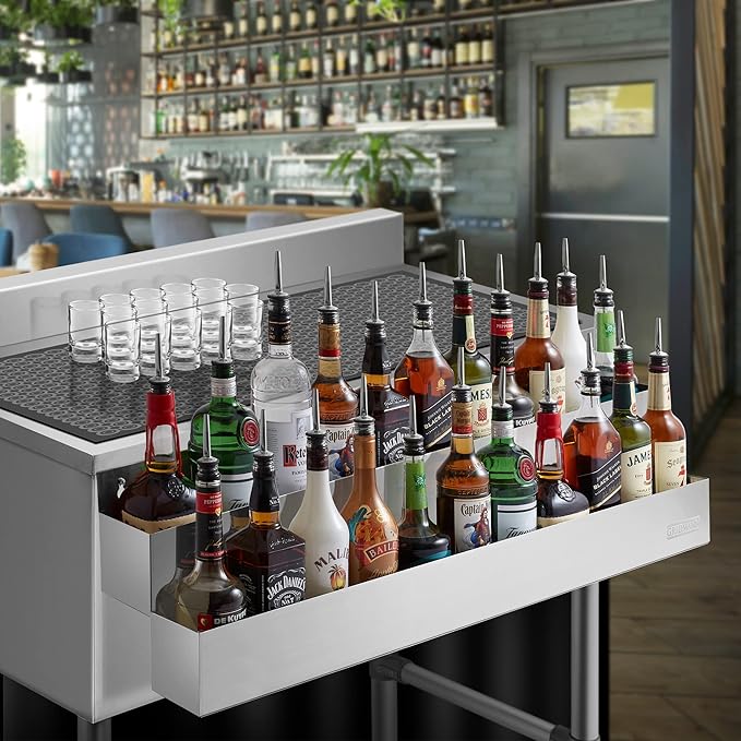 GRIDMANN 42-inch Double Tier Speed Rail - Stainless Steel Liquor Bottle Holder Rack for Bars