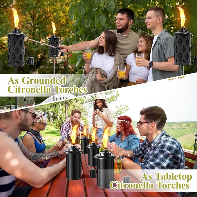 4 Pack Citronella Torches for Outside 16 Oz Outdoor Garden Torches with 5-Prong Grounded Stake 59 Inch Metal Torch for Home Décor Outside Torches for Backyard Garden Patio