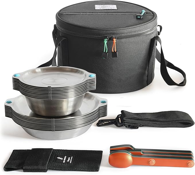 FULL WiNDSOR - MAGWARE - Magnetic Bowls and Plates Set - Stainless Steel Travel Dinnerware for Camping Overlanding Backpacking Picnic RV Outdoor Dining Portable Tableware Mess Kit