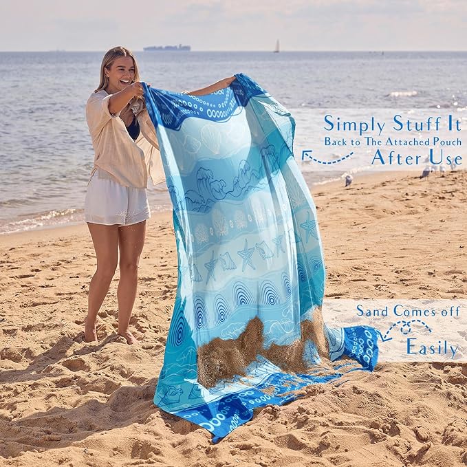 WEKAPO Beach Blanket Waterproof Sandproof Oversized Extra Large Sand Free Beach Mat with Stakes Storage Bag - Essentials for Outdoor Beach Picnic (Bohemian Starfish 8 X 7 FT (1~4 Person))