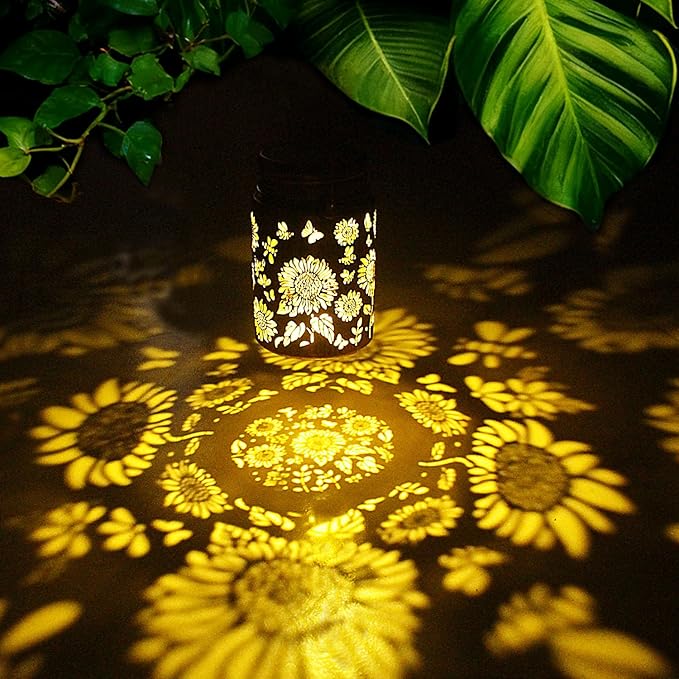 2pack Sunflower Solar Lanterns Outdoor Solar Mason jar Lights Hanging Waterproof Metal Lanterns for Patio Pathway Yard (Sunflower 2pack)
