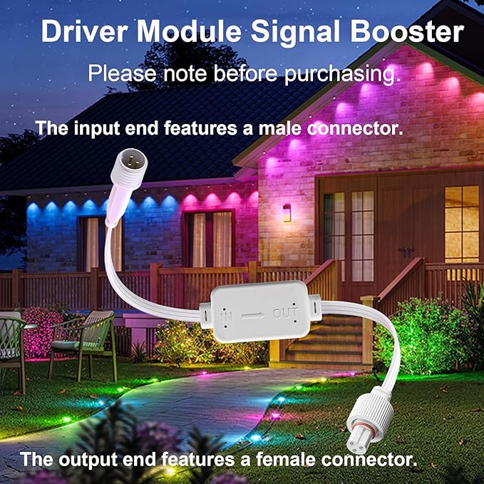 Driver Module Signal Booster for Govee Permanent Outdoor Light Pro H706A H706B H706C Models only Voltage Transformer Supporting Transmission Distances up to 200 ft（Male to Female）