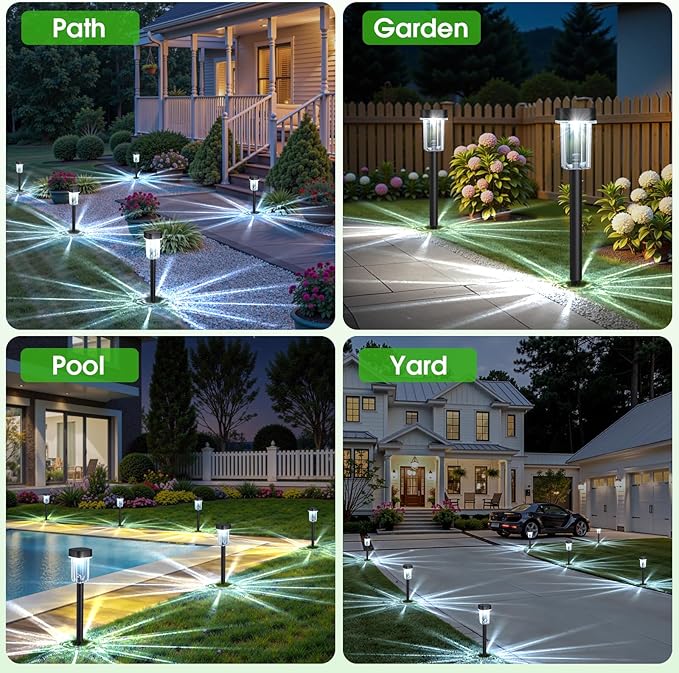 Outdoor Solar Lights for Yard 8 Pack Solar Pathway Lights Waterproof 6000K Cold White LED Landscape Lighting for Garden Outside Landscape Lawn Driveway Walkway Path Patio