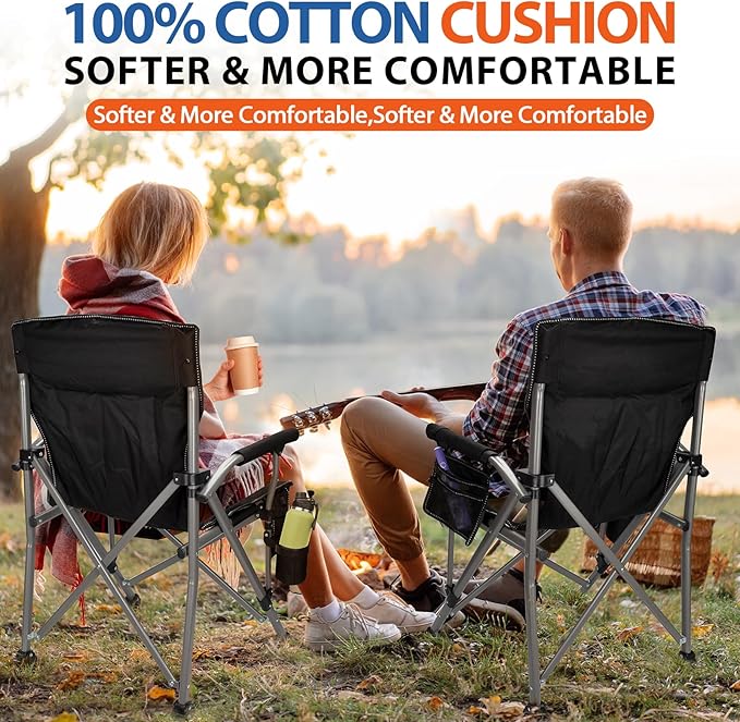 Heated Camping Chair with 20000 mAh Battery Loog-Lasting for 500 Mins Fully Padded Heated Camp Chairs Heavy Duty Folding Chairs Supports 500 lbs for Winter Camping Picnics Tailgating RV Travel